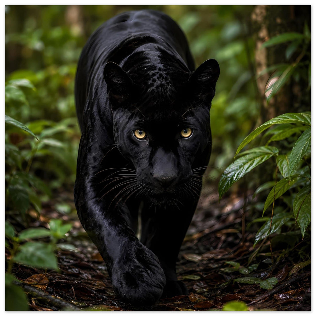 Schwarzer Panther mit gelben Augen – Dschungel Tierposter