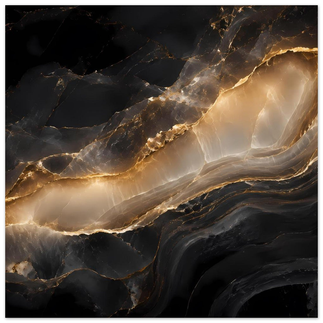 Schwarzer Marmor mit goldenen Adern – Abstraktes Luxusposter