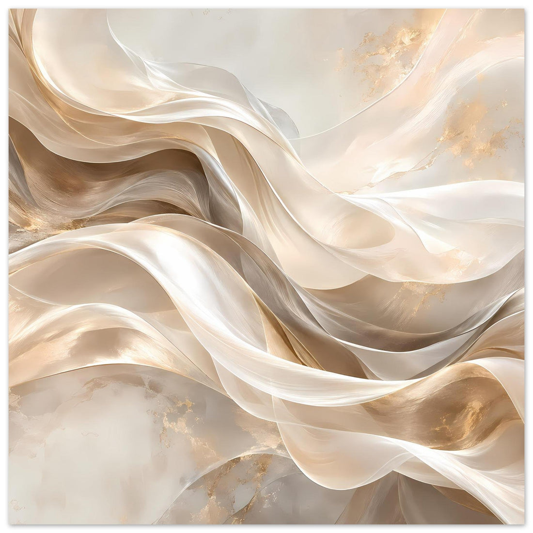 Fließende Seidenbänder in Creme und Gold – Abstraktes Poster