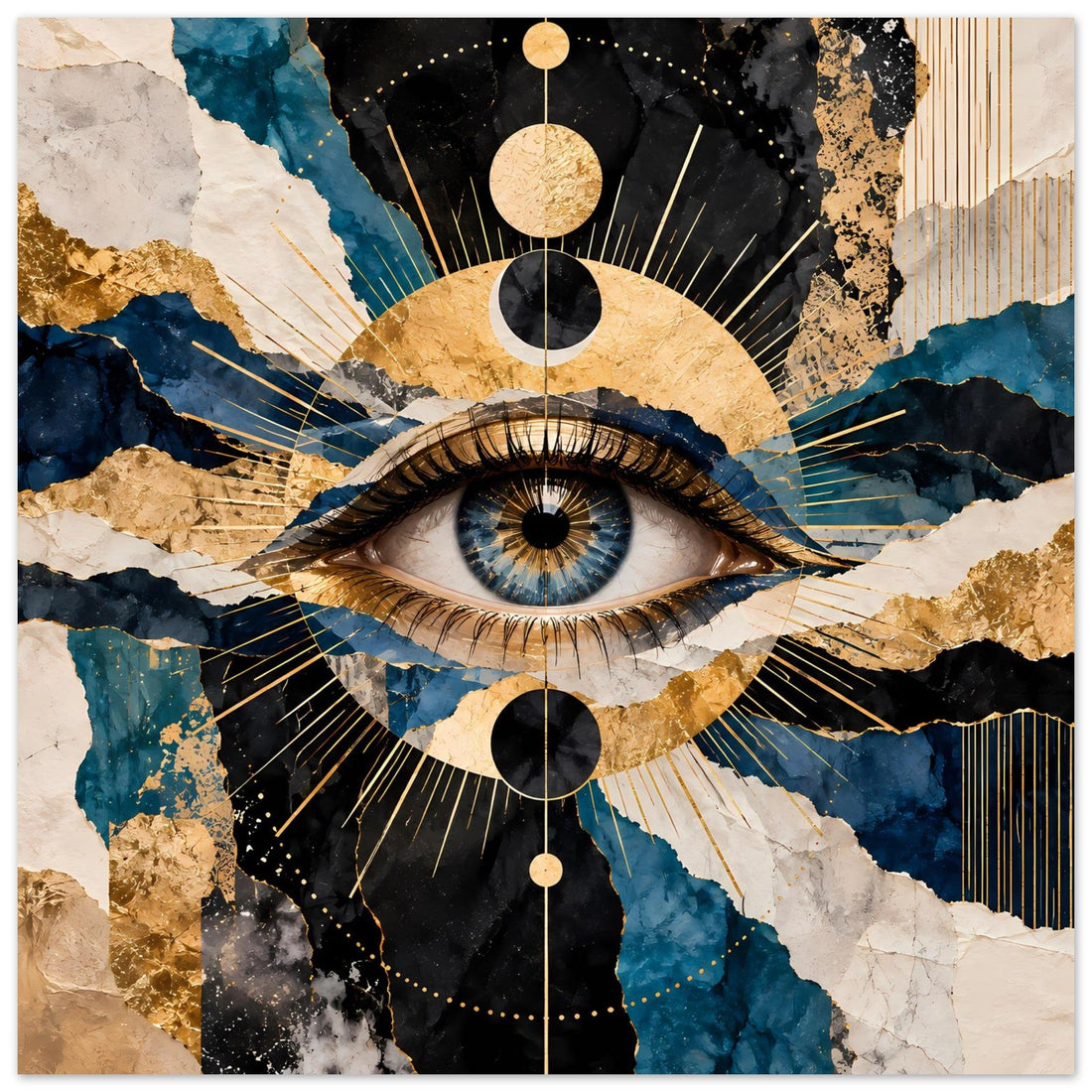 Mystisches Auge auf Tiefblau: Goldene Geometrie als Kunst
