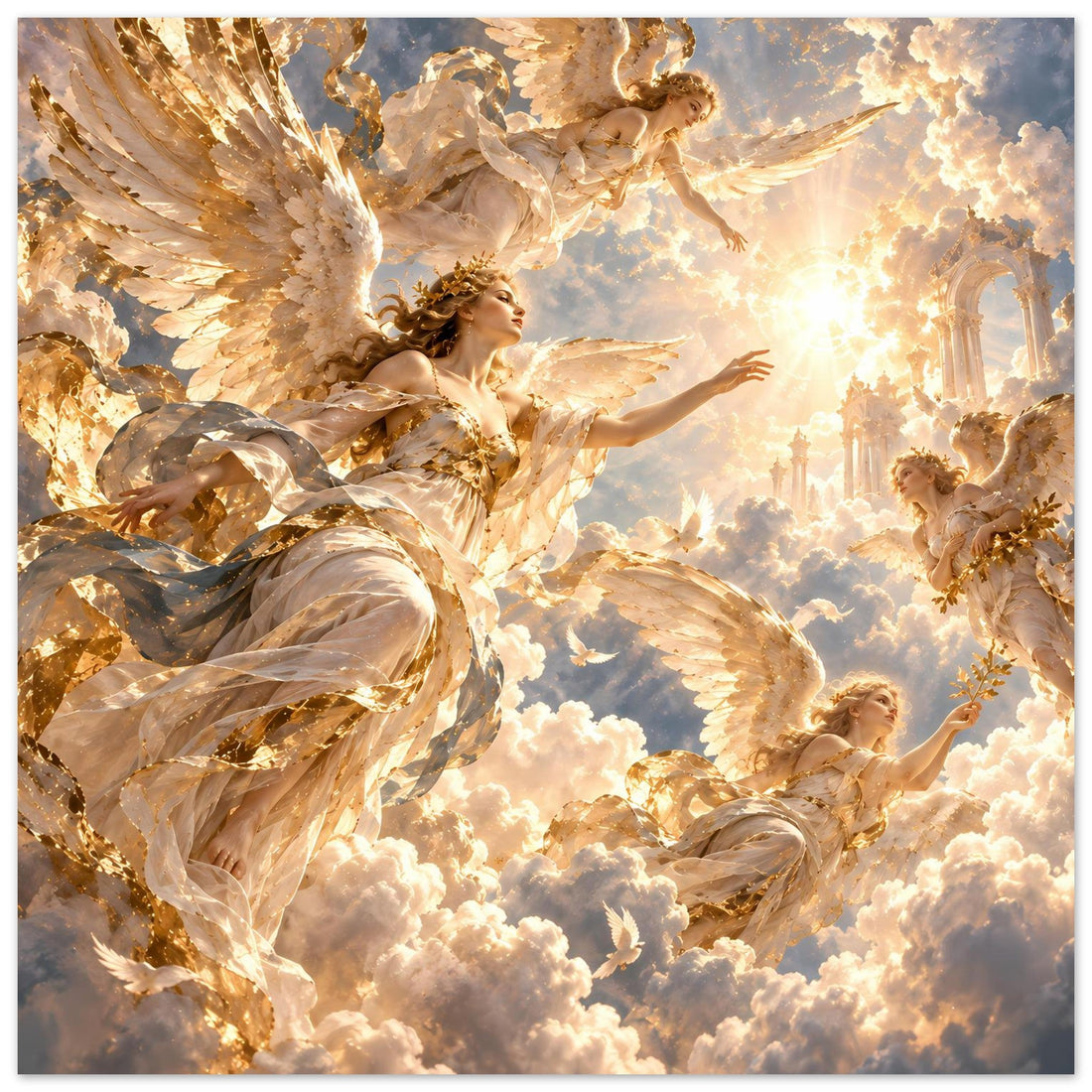 Goldene Engel über den Wolken als Poster