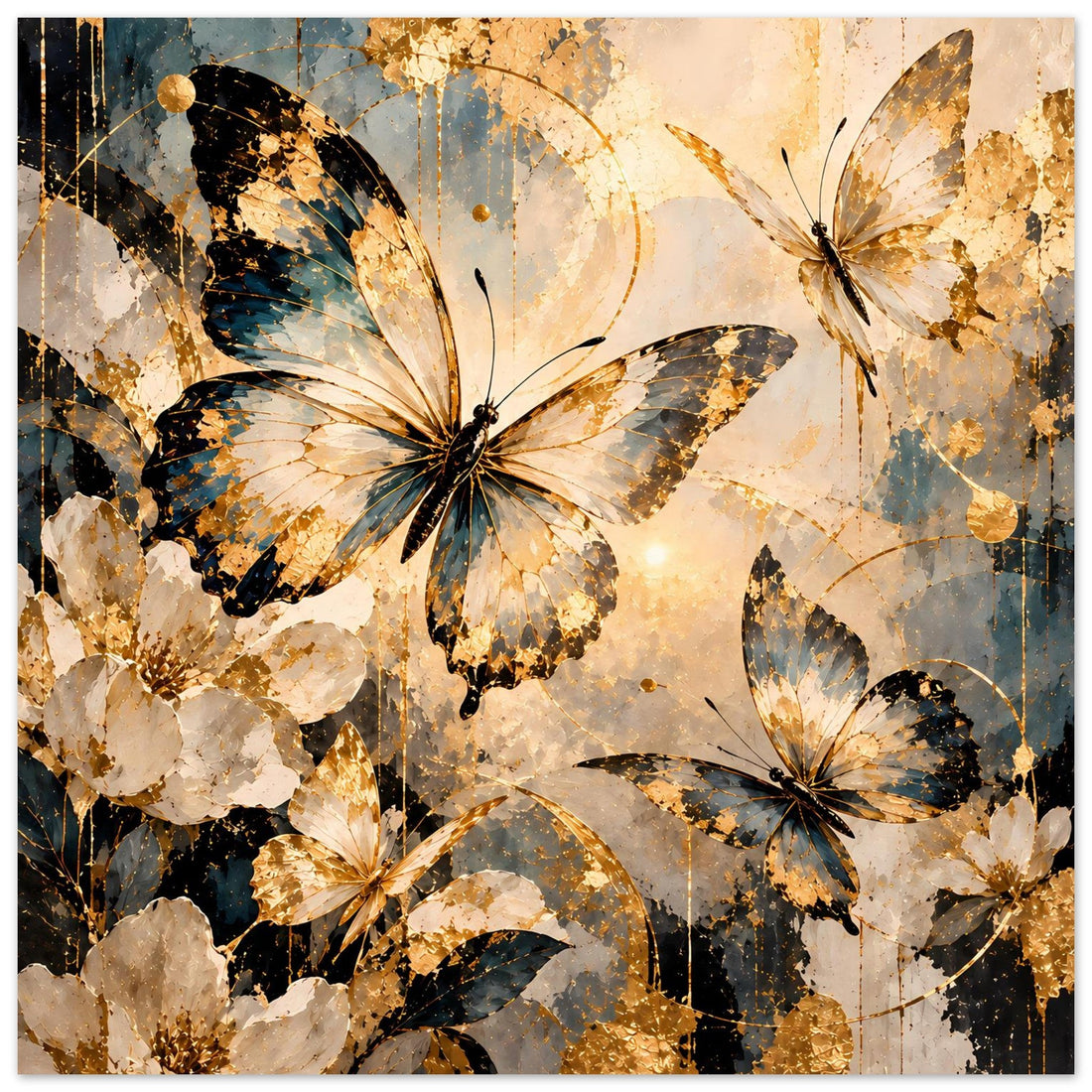 Goldene und blaue Schmetterlinge – Abstraktes Schmetterlingsposter