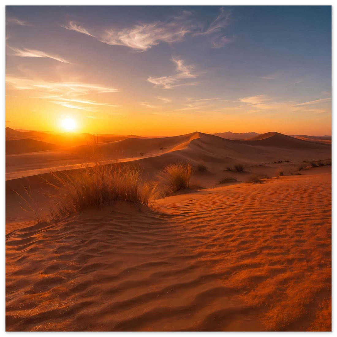 Goldene Dünen bei orangefarbener Abendsonne Poster