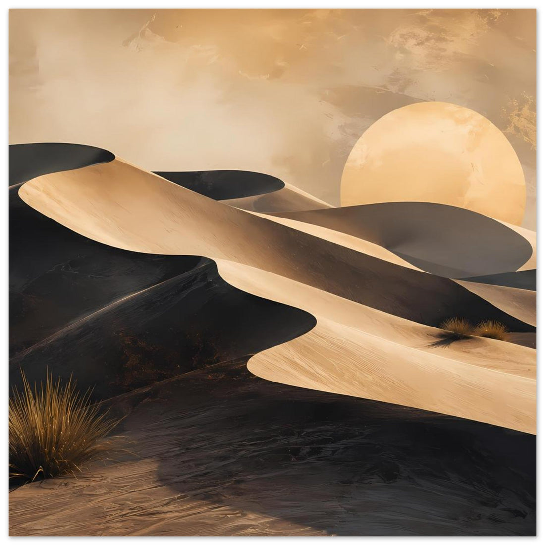 Wüstenposter mit goldenen Dünen und Mondlicht – Mystische Landschaft