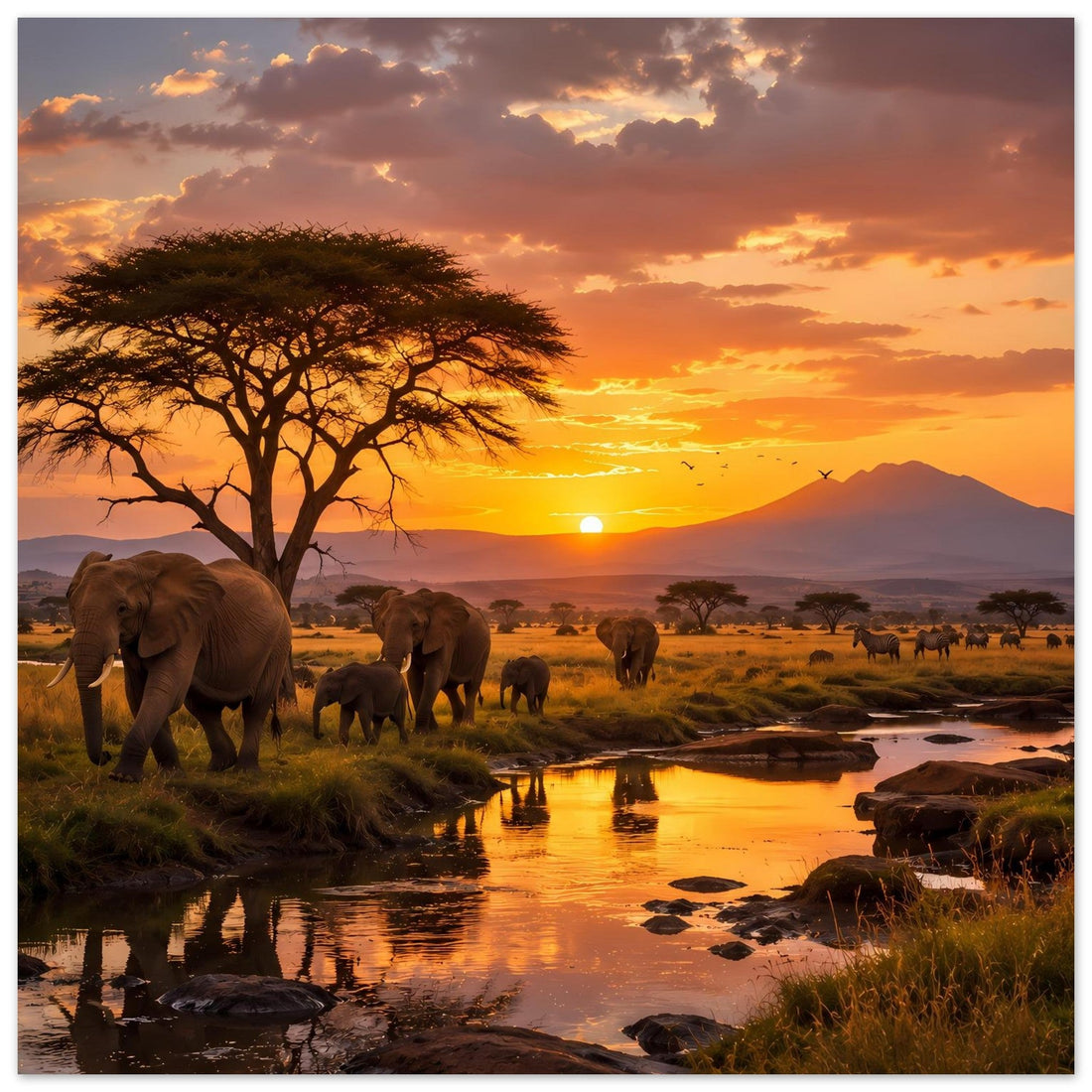 Afrikanische Landschaft im Sonnenuntergang als Poster