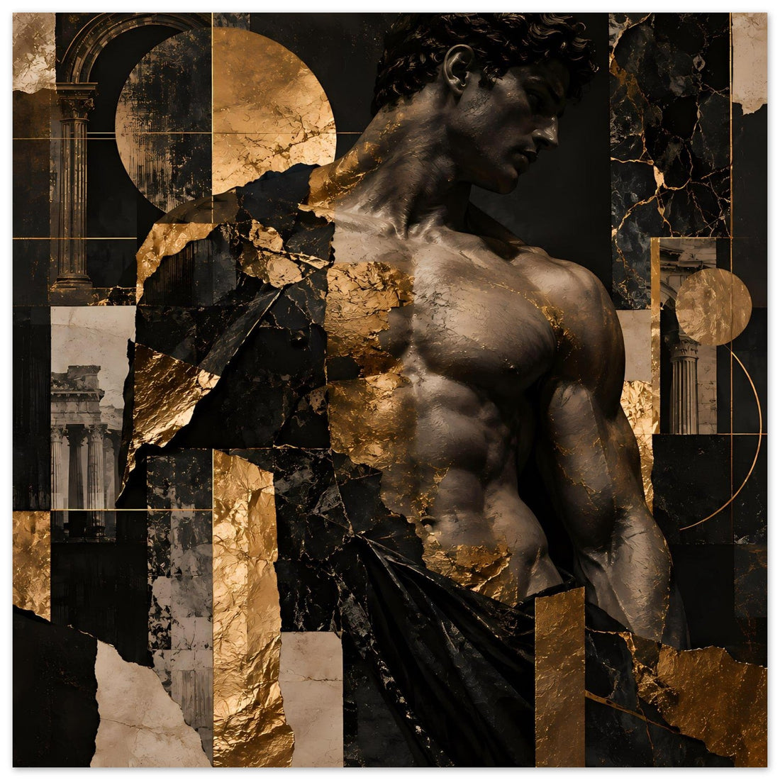 Klassische Skulpturenkunst in Schwarz und Gold – Luxuriöses Kunstposter