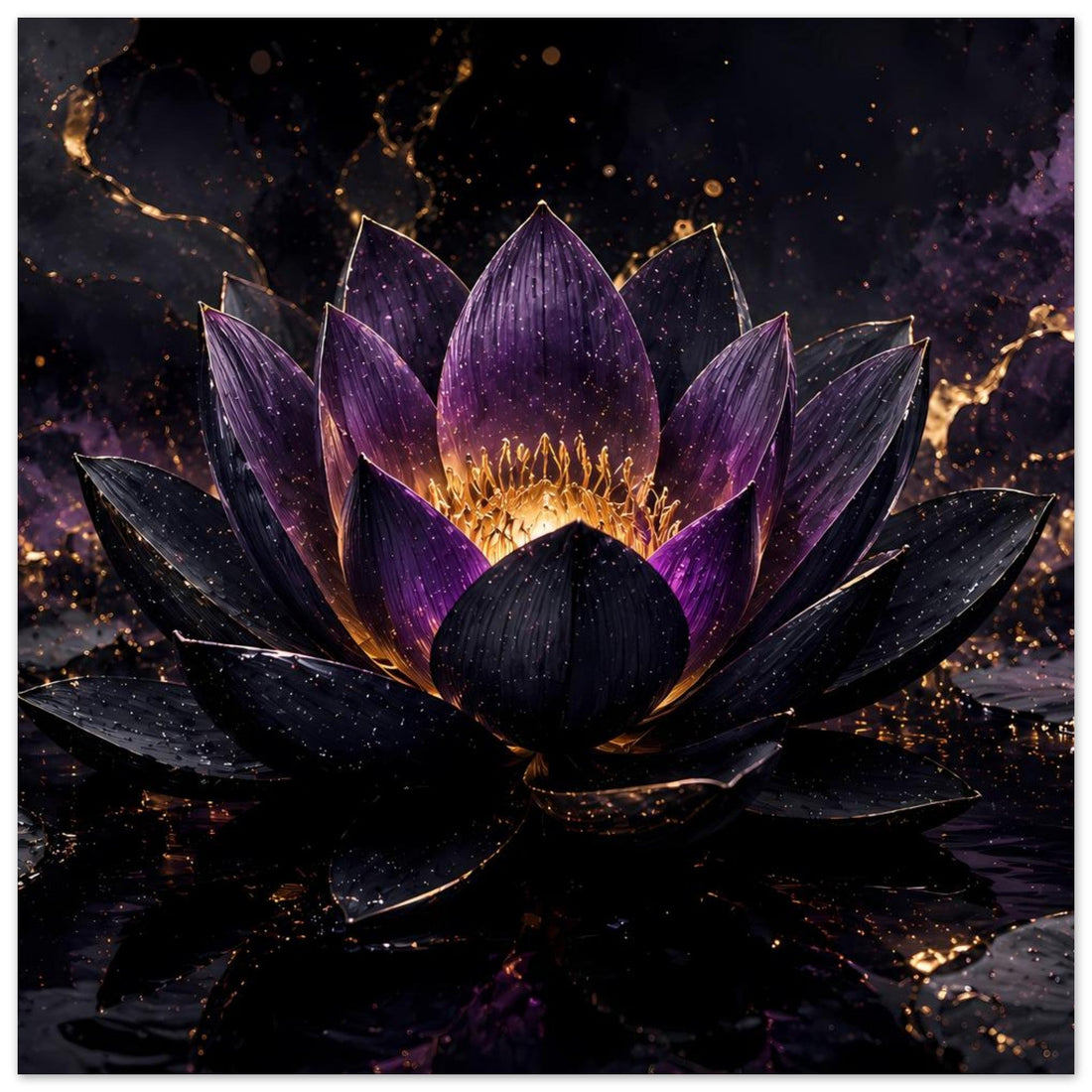 Mystische Lotusblüte in Violett und Gold – Zen Poster