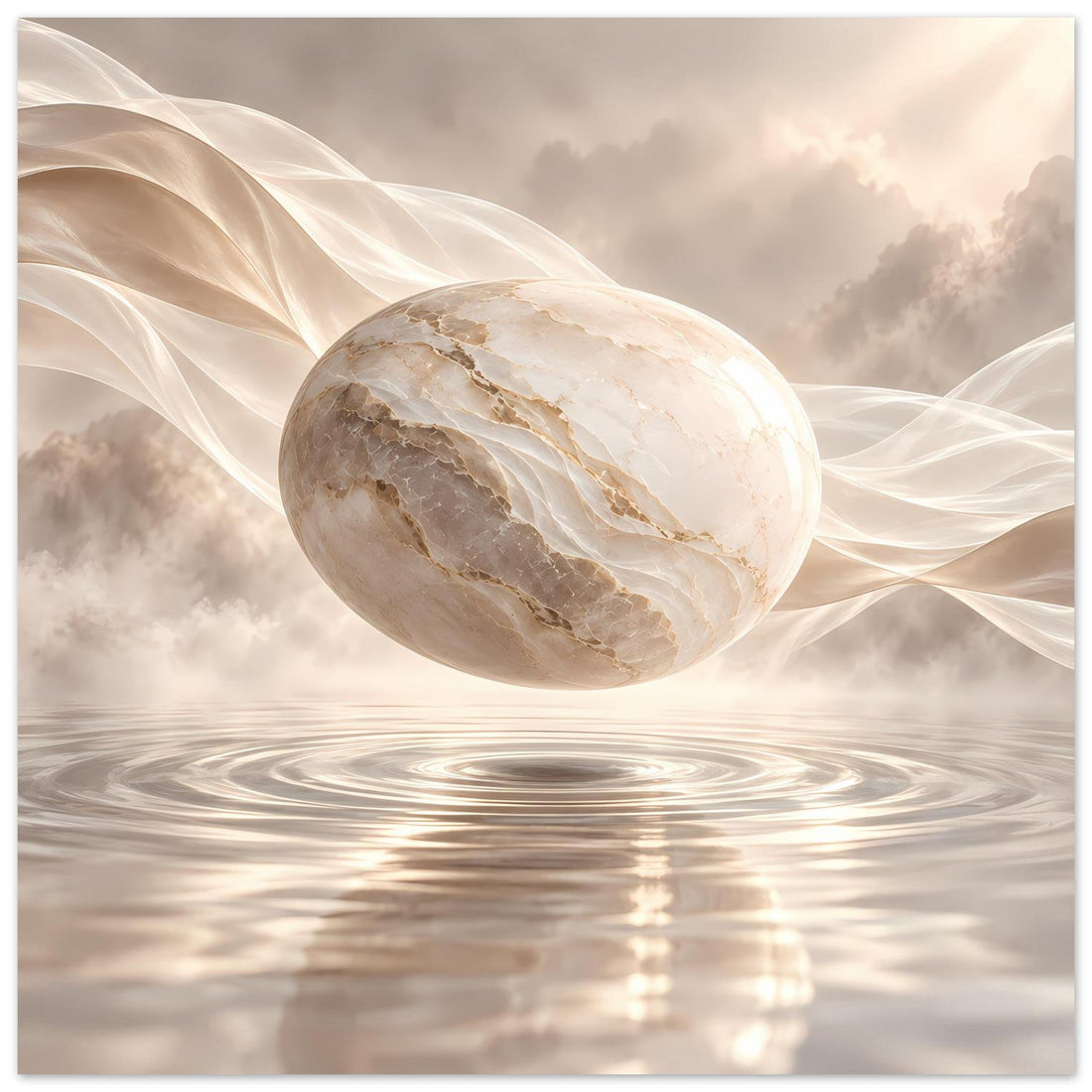 Ovaler Marmorstein mit sanften Wasserwellen – Abstraktes Beige Poster