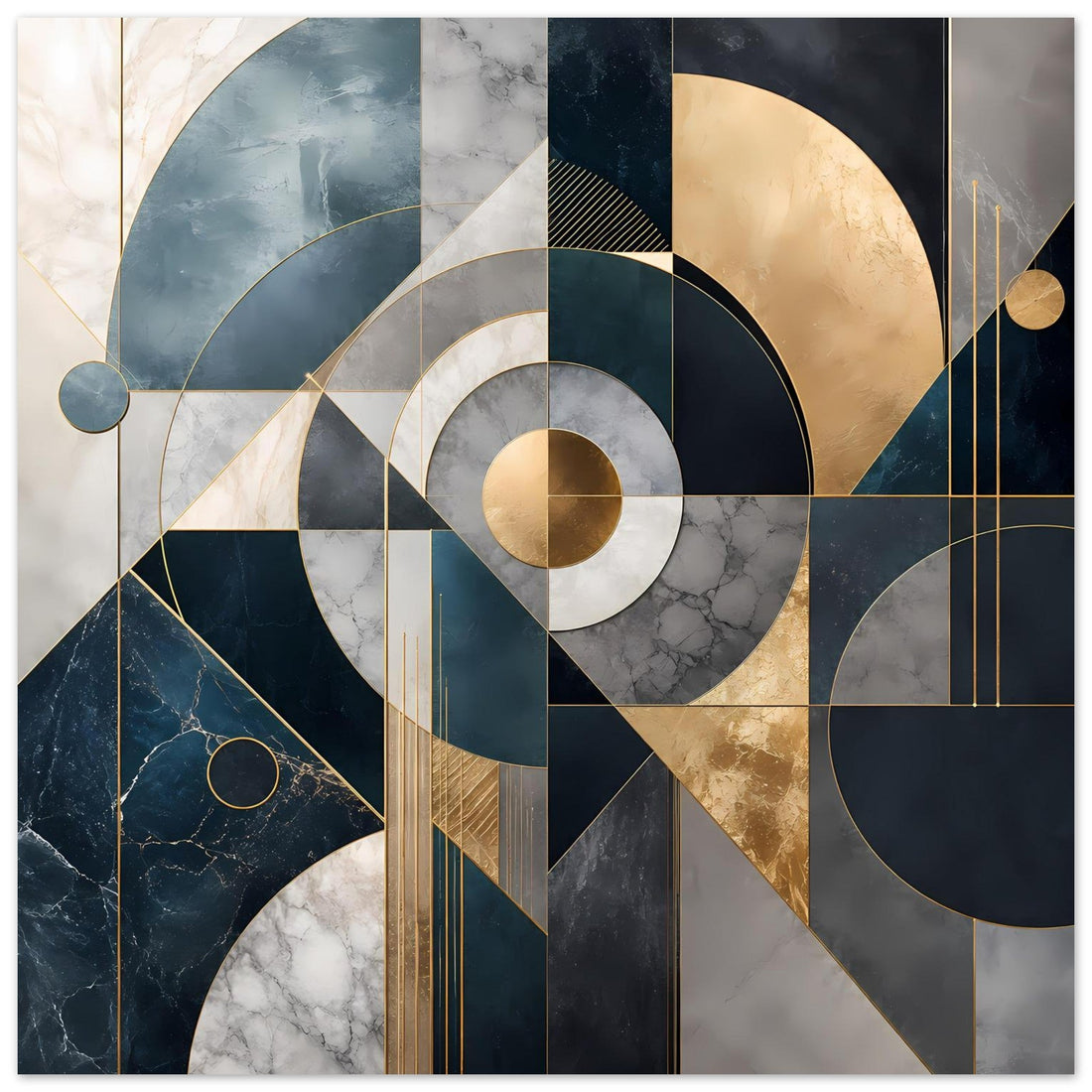 Geometrische Kreise in Blau, Grau und Gold Poster