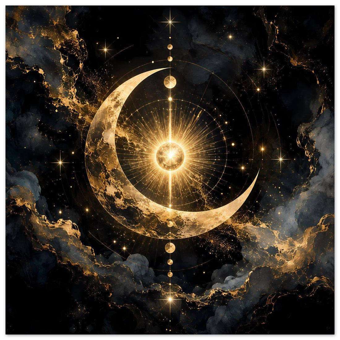 Goldene Mondsichel und Sternkreis: Mystische Himmelskunst