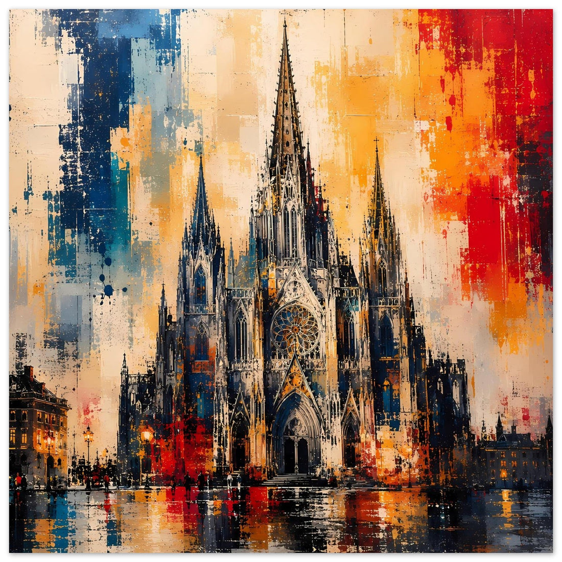 Gotische Kathedrale in Blau und Rot: Abstrakte Architekturkunst