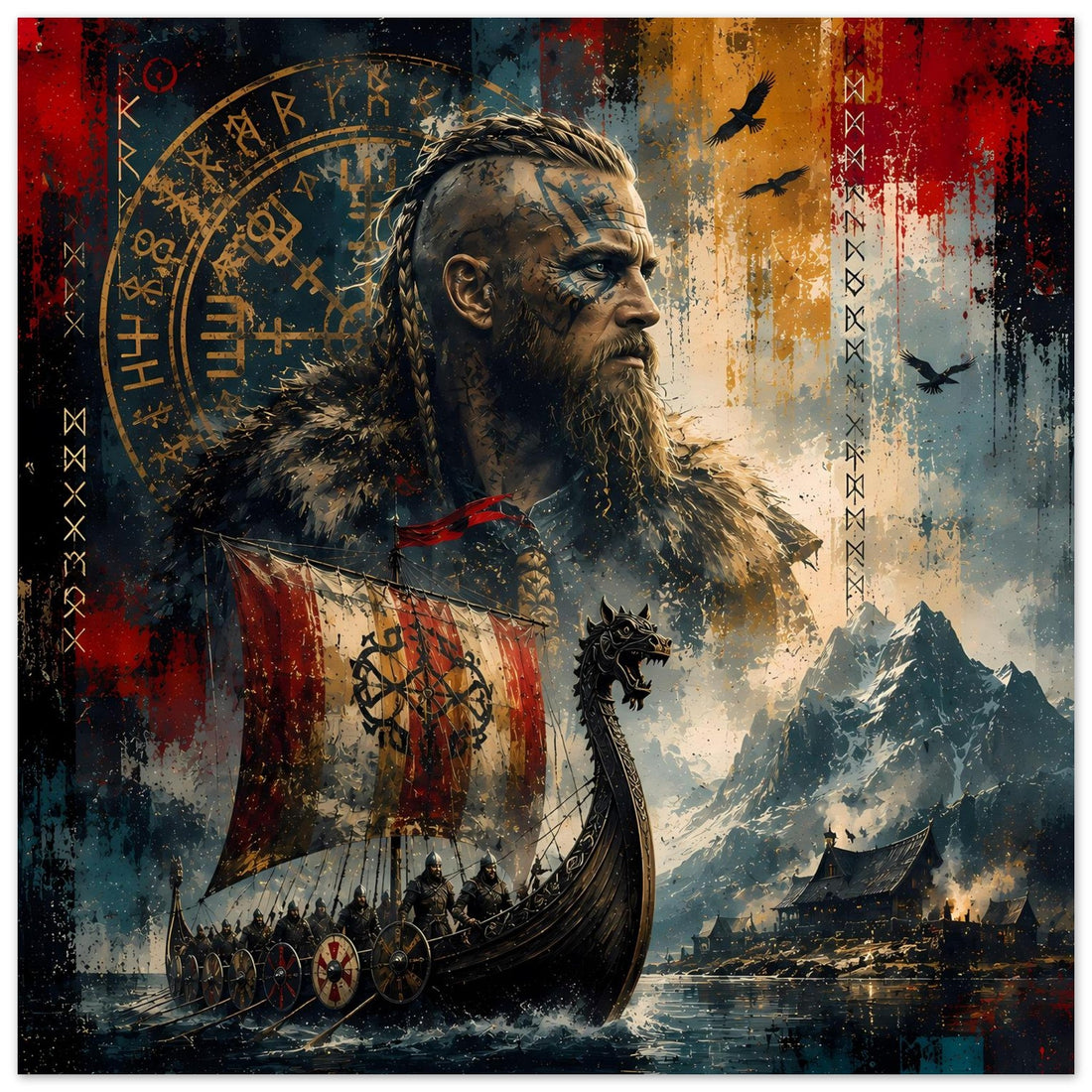 Wikingersaga mit Krieger und Langschiff – Nordisches Fantasy-Poster