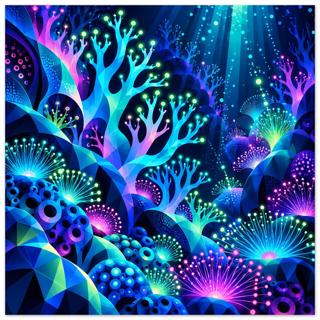 Leuchtendes Korallenriff mit bunten Blasen – Neon-Unterwasserposter