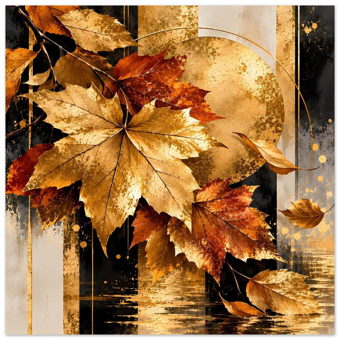 Goldene Ahornblätter vor abstrakter Herbstsonne Poster