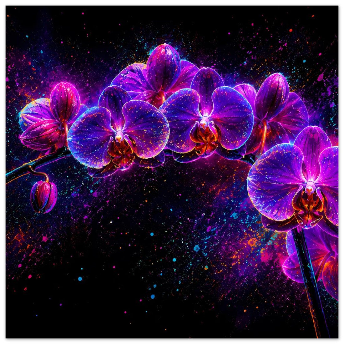 Leuchtende Neon-Orchideen in Pink und Violett – Abstraktes Blumenposter