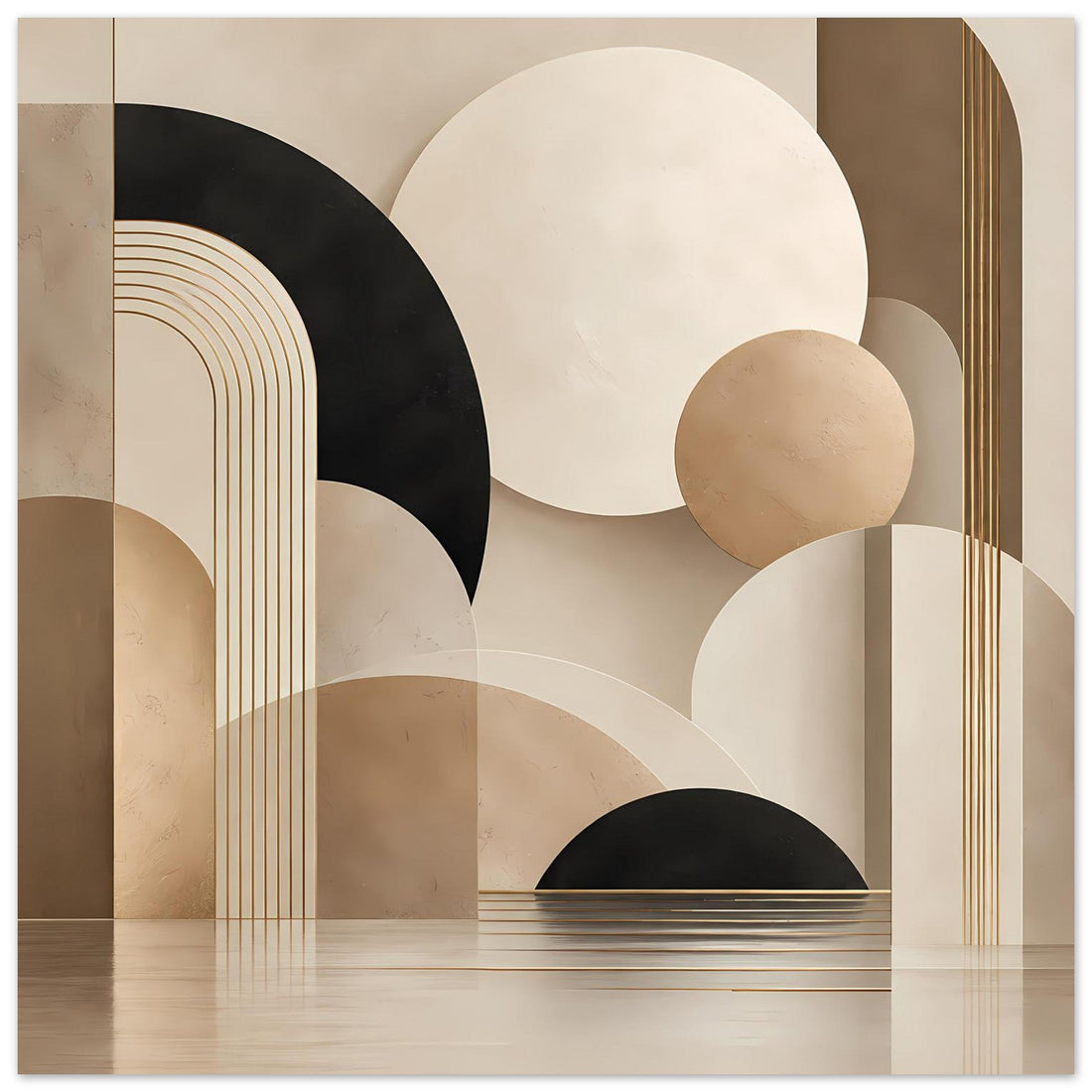 Geometrische Kreise und Bögen mit Goldlinien: Moderne Wandkunst