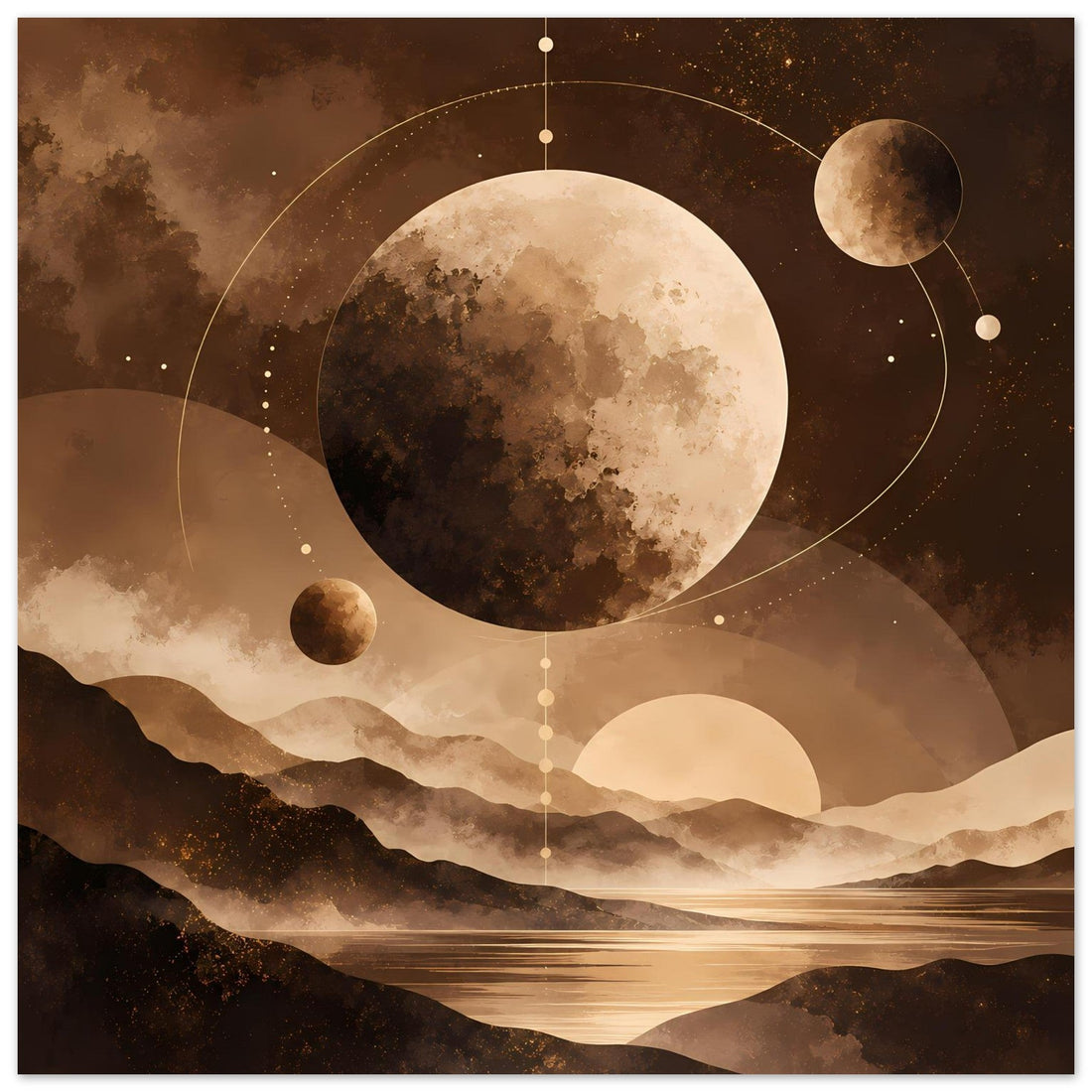 Galactic Landscape Poster in Warm Sepia Tones – Vertical & Horizontal Options