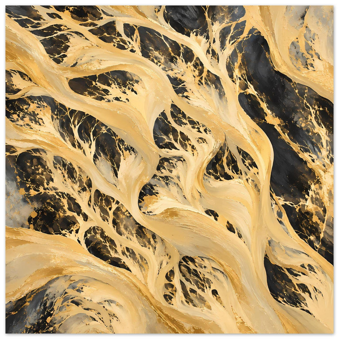 Goldene Marmorwirbel auf Schwarz: Elegante abstrakte Kunst