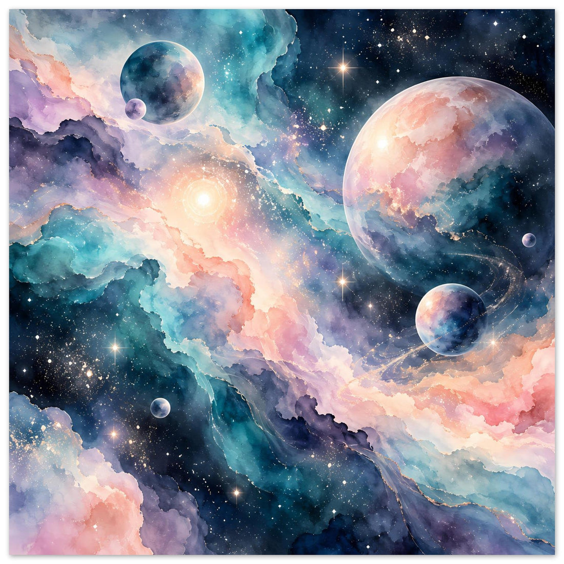 Kosmischer Nebel mit Planeten und Sternen – Galaxie Poster