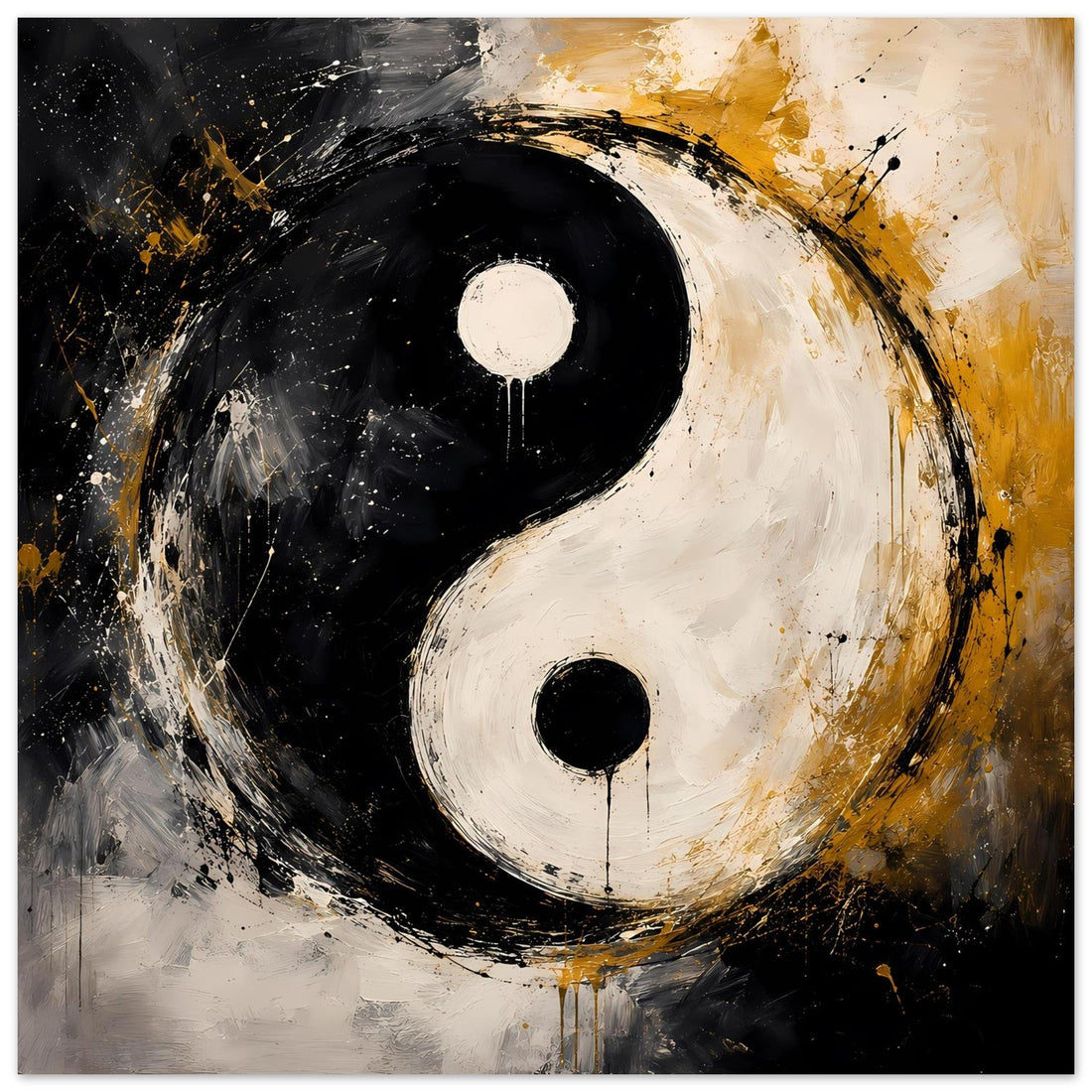 Abstraktes Yin-Yang in Schwarz, Weiß und Gold – Balance Poster