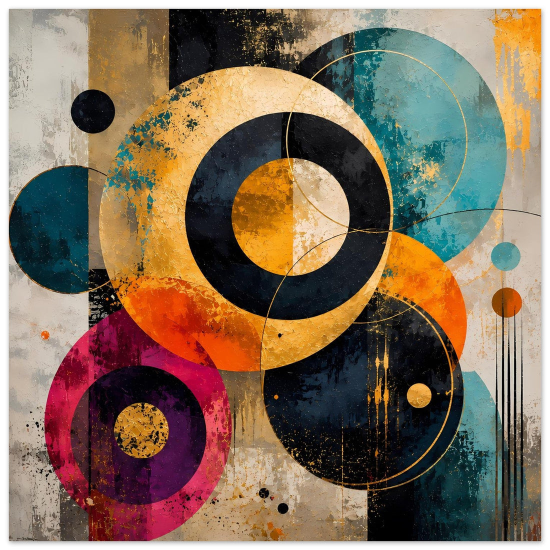 Abstrakte Kreise in Orange Blau und Pink als Wandposter
