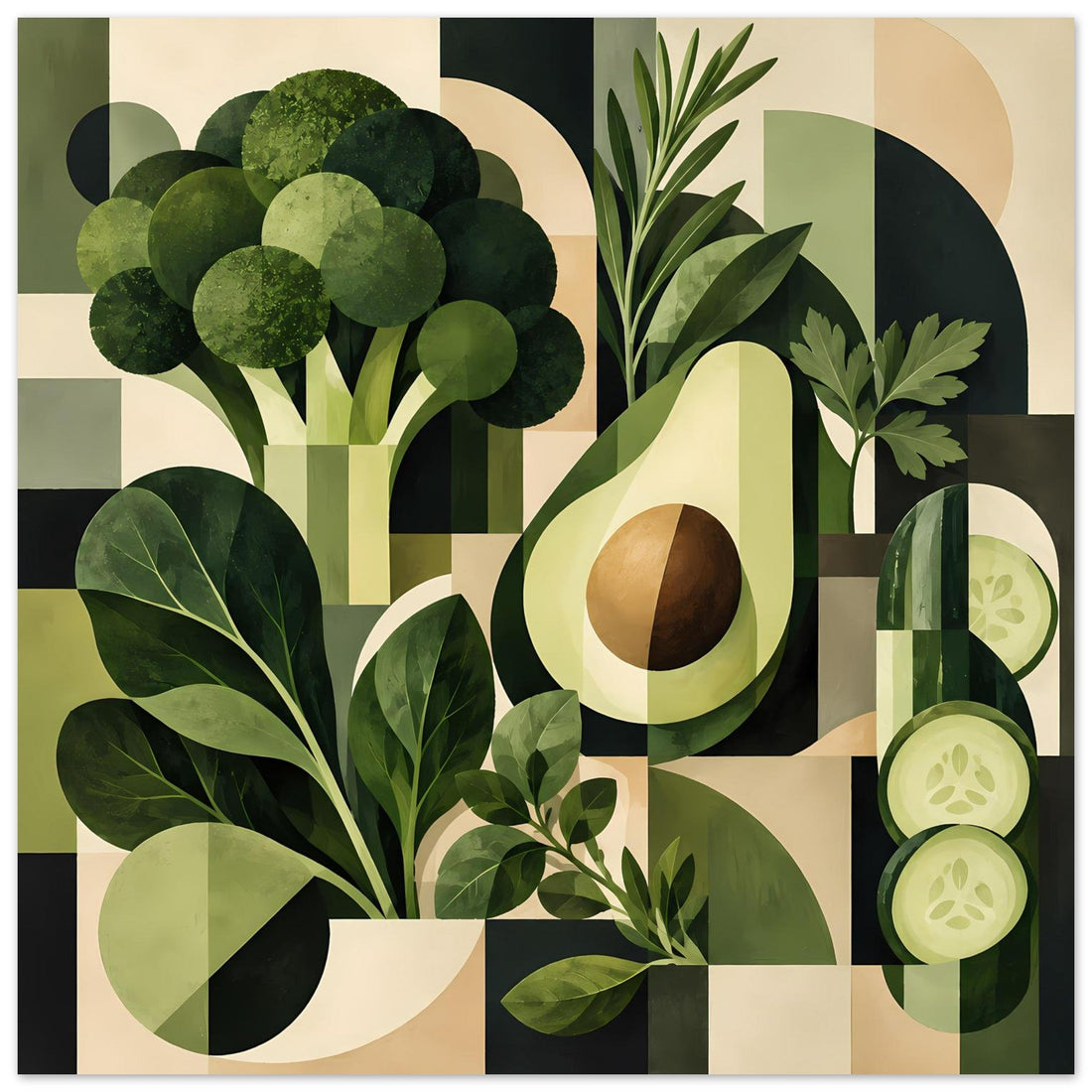 Avocado und Blätter in geometrischem Stil Poster