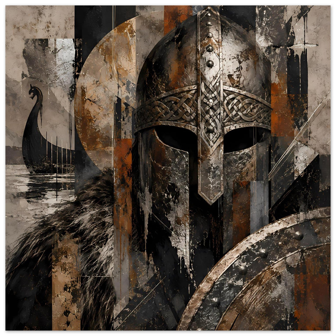 Wikingerkrieger mit verziertem Helm und Schild – Nordisches Poster