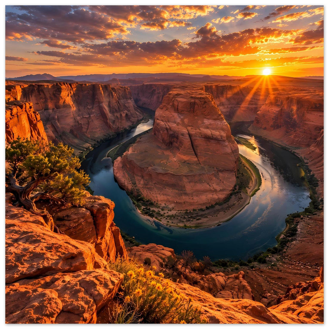 Canyon mit Flussschlinge im goldenen Sonnenuntergang – Poster