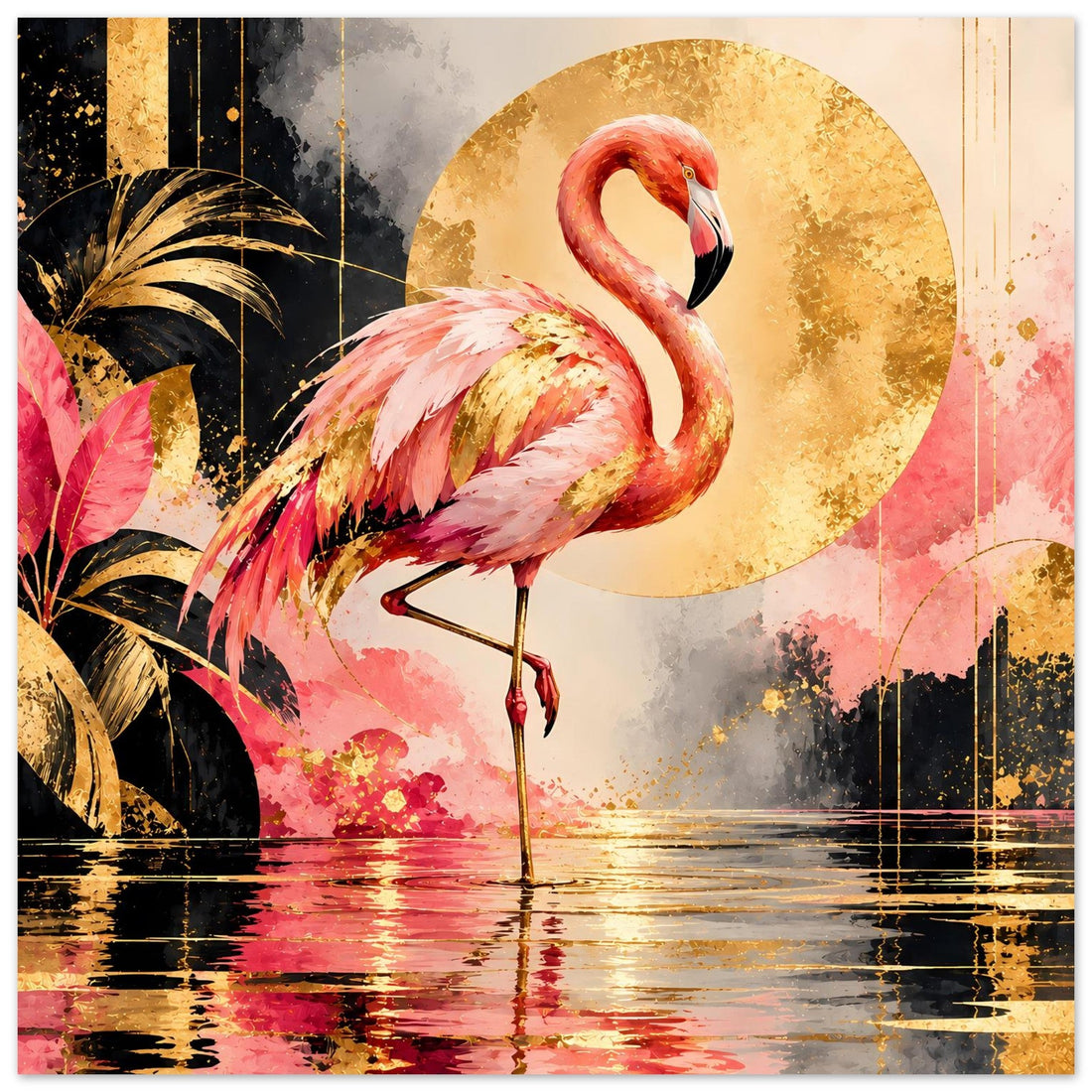 Pinker Flamingo vor goldener Sonne Poster
