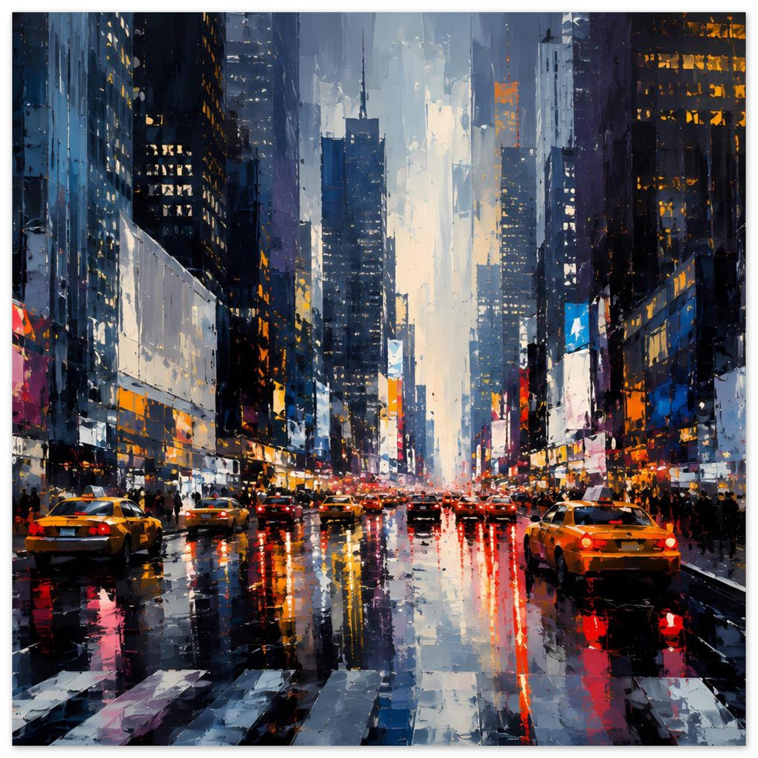 Großstadt im Regen – Poster mit Taxis und Lichtreflexionen