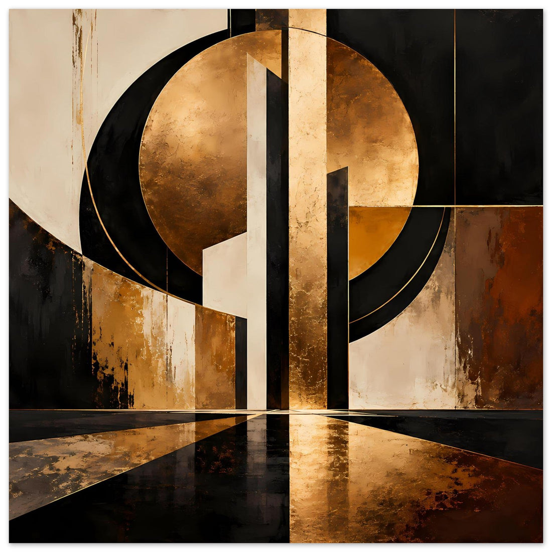 Abstrakte Goldkreise und schwarze Bögen – Geometrisches Art-Deco-Poster