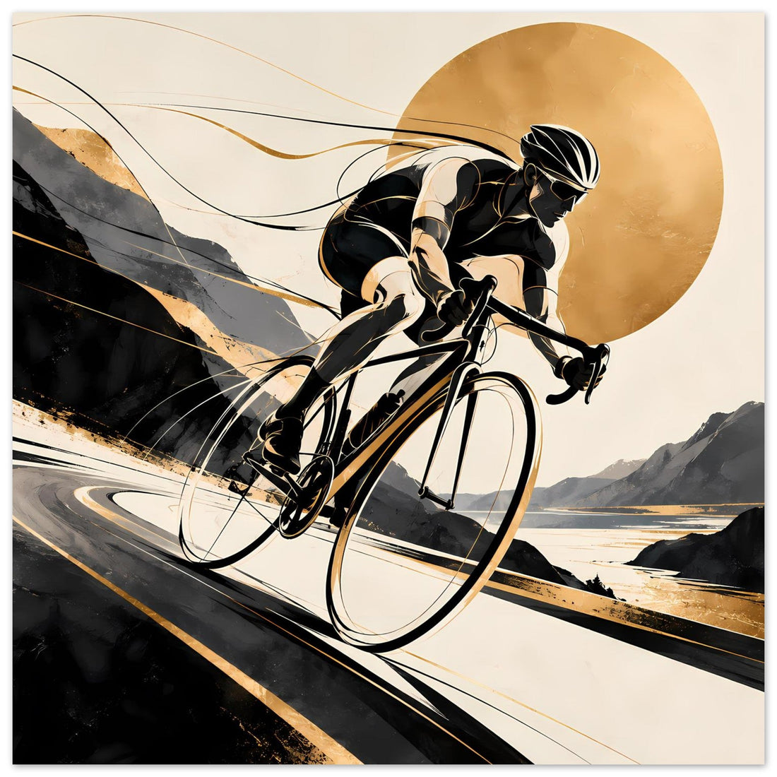 Radfahrer in Schwarz und Gold: Dynamische Sportkunst