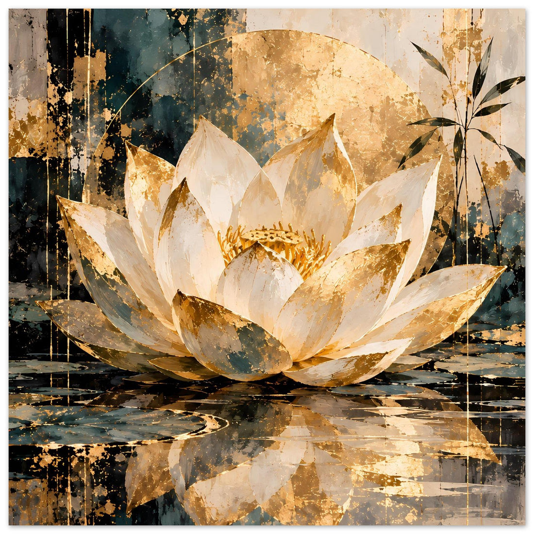 Lotusblüte in Creme und Gold als Wandposter