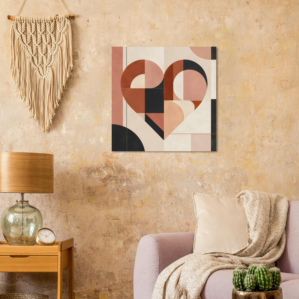 Abstraktes Herz-Wandposter mit terrakotta- und rosafarbenen Flächen