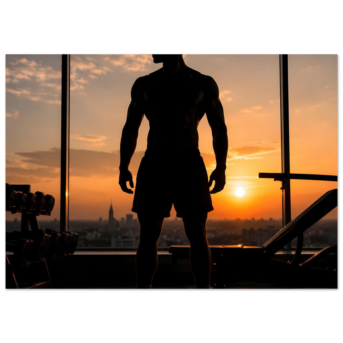 Fitness-Poster mit Sportler-Silhouette, ganzer Körper, aufrecht, dunkel