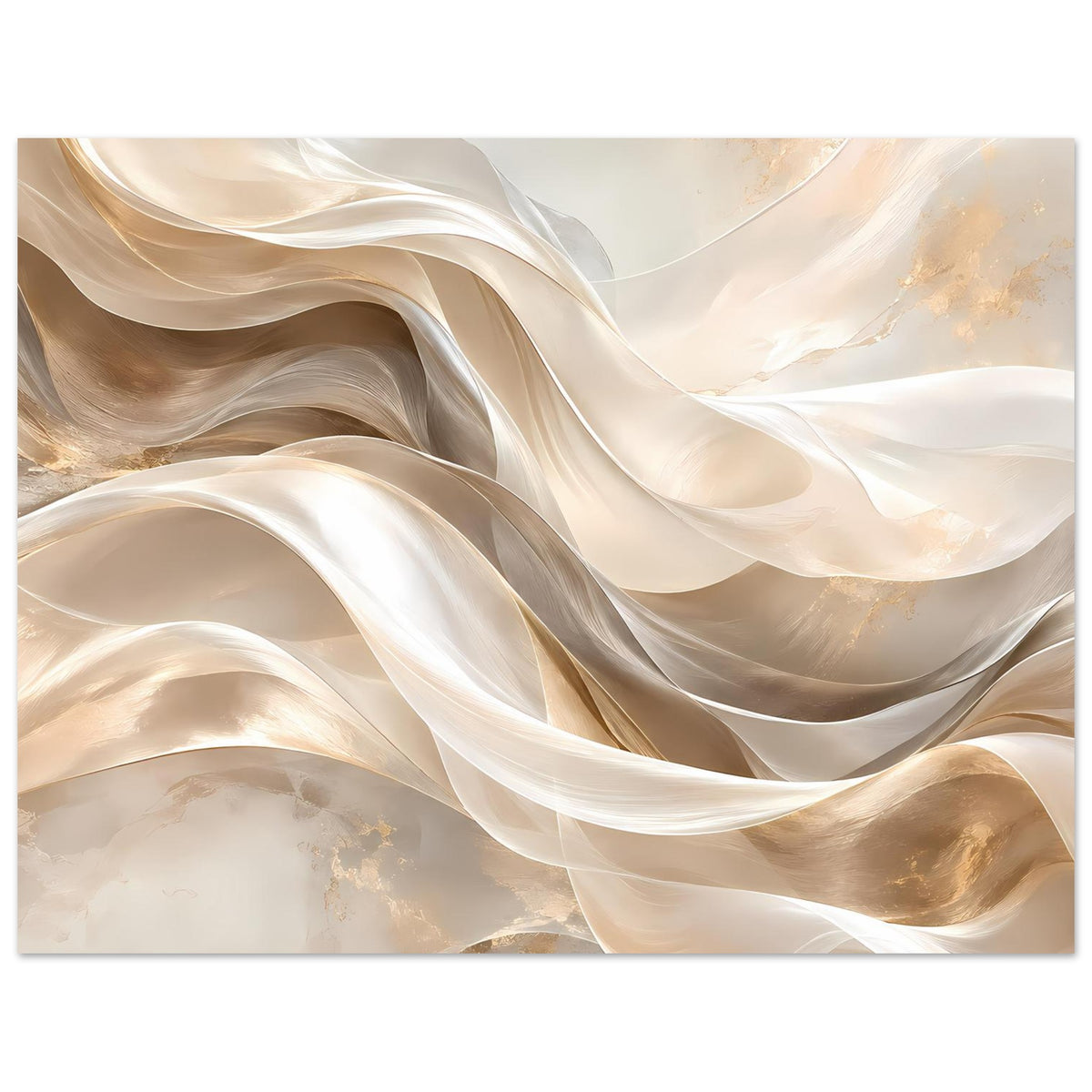 Leinwand-Poster mit abstrakten, schimmernden Wellen in Creme und Gold, horizontal