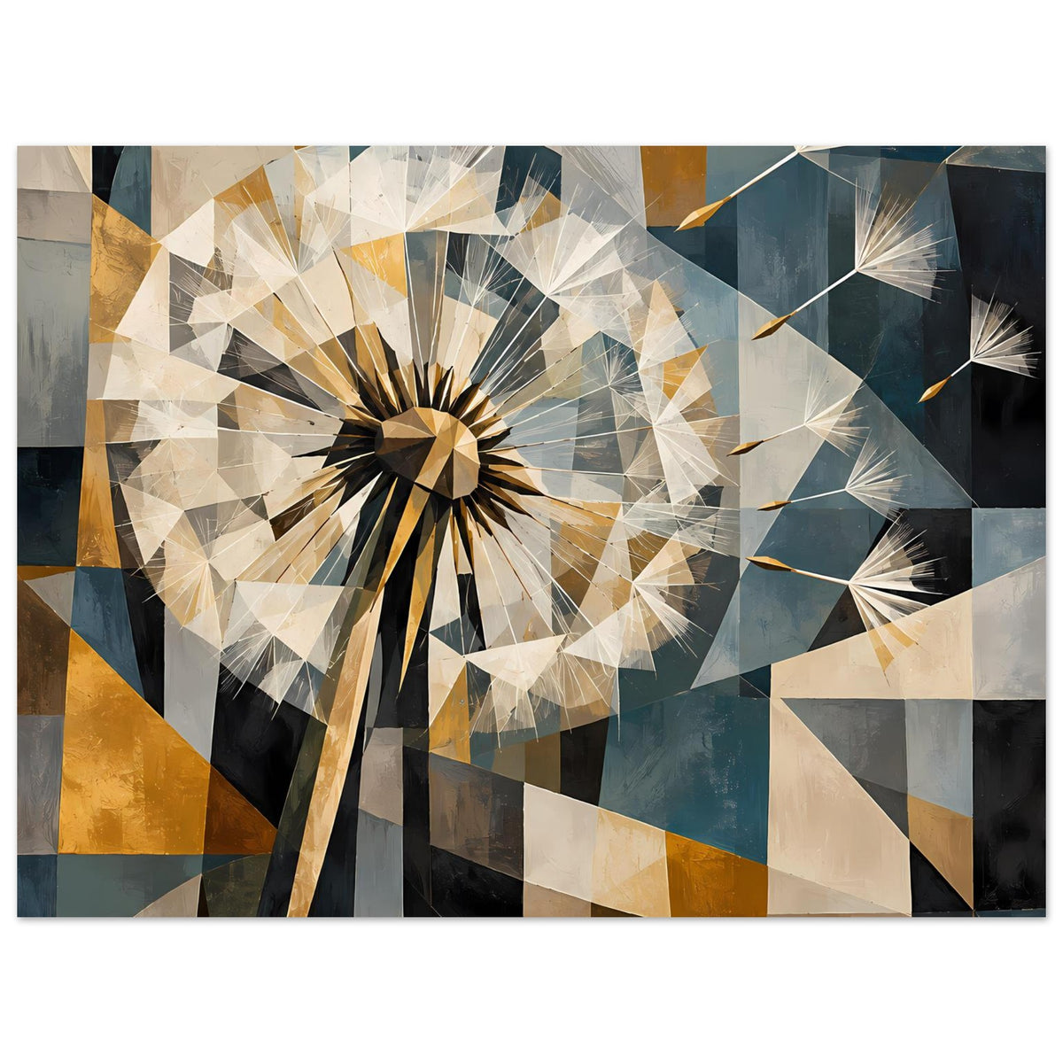 Horizontales Dandelion-Wandposter mit geometrischem Dandelion und warm-kühlen Erdtönen