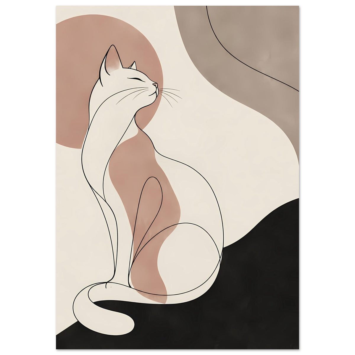 Poster mit minimalistischer Katzensilhouette, vertikales Bildausschnitt mit Schwanz und Pfoten