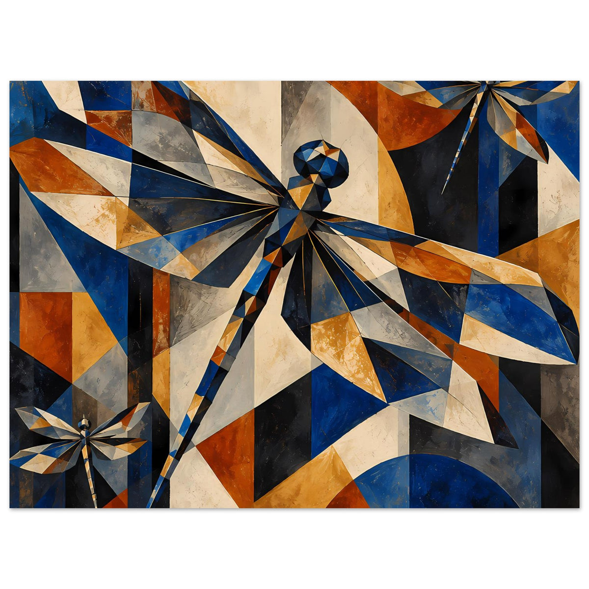Kunstposter, Nahansicht der geometrischen Libelle: blaue und kupferfarbene Muster
