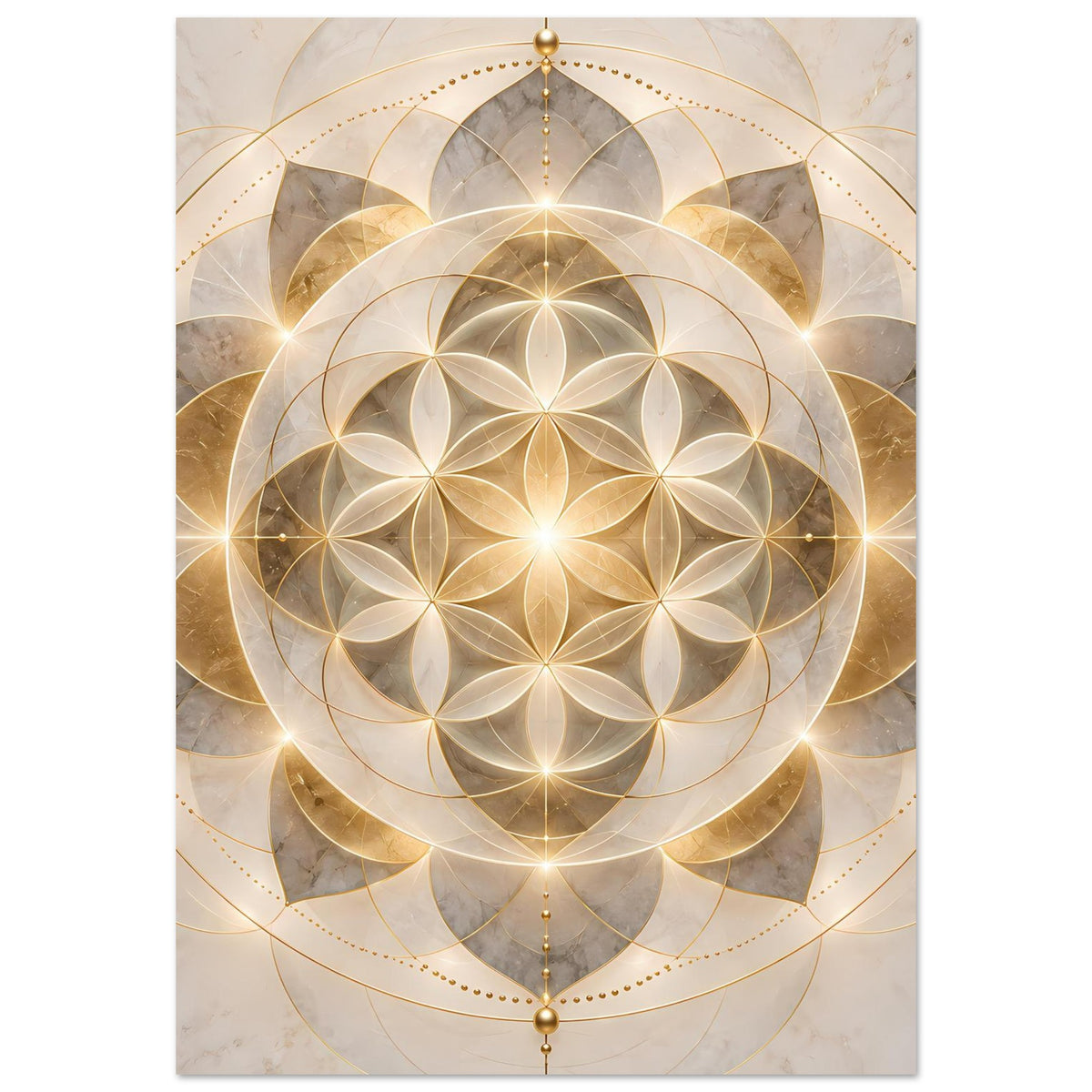 Poster mit goldenem Mandala-Ornament, feinen Goldlinien und symmetrischem Zentrum