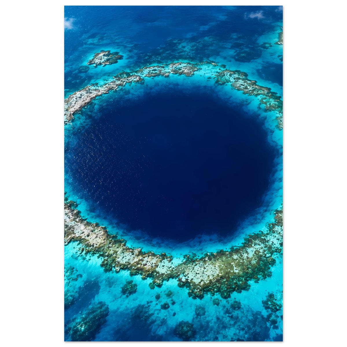 Hochkant-Poster: kreisförmiges Riffbecken mit dunkler Wasserfläche