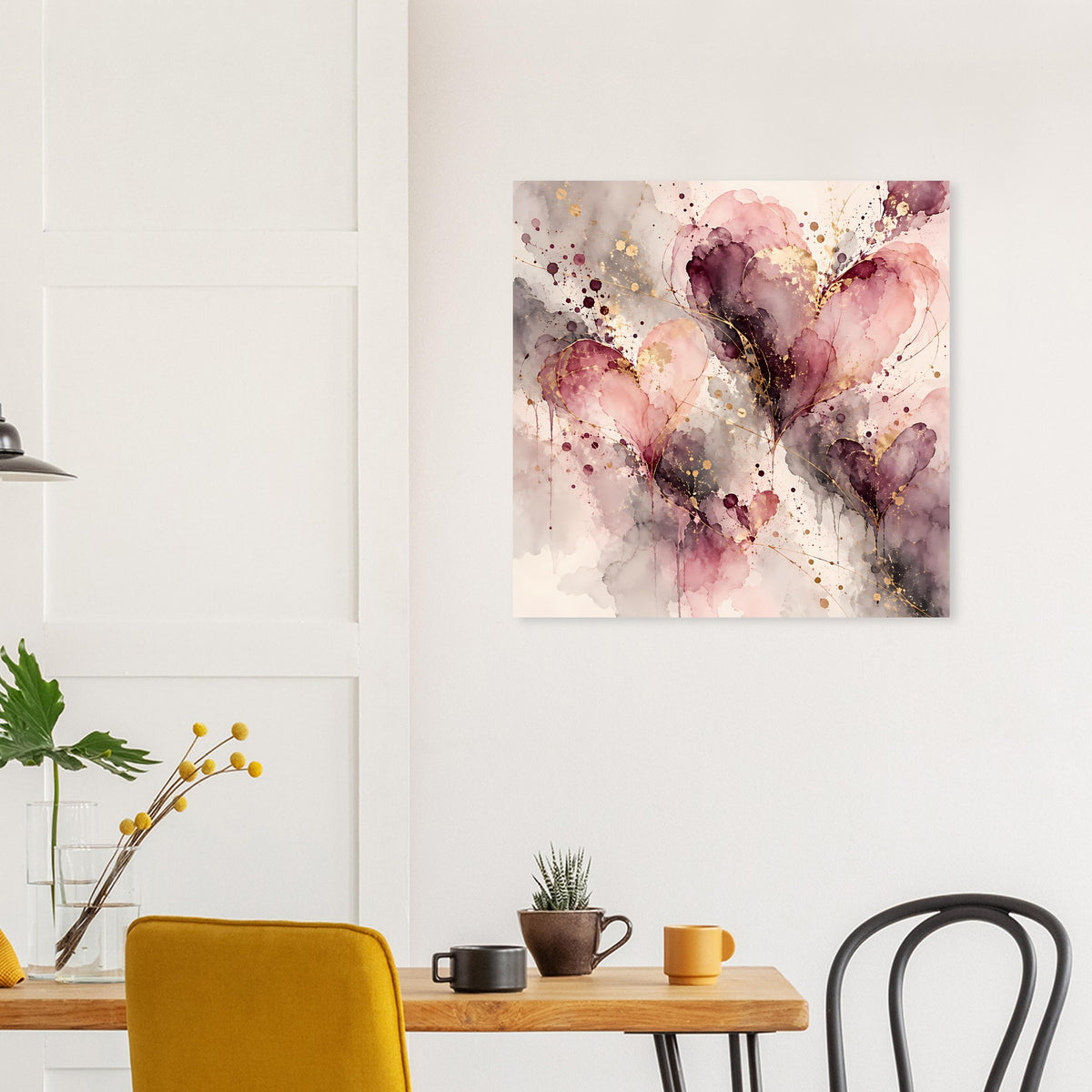 Quadratisches abstraktes Herz-Poster in Rosa mit Goldakzenten