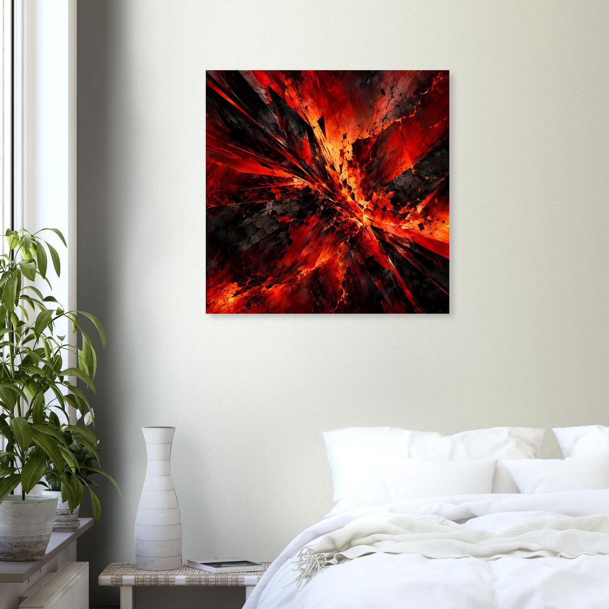 Quadratisches Kunstposter mit roter und schwarzer Strahlenoptik