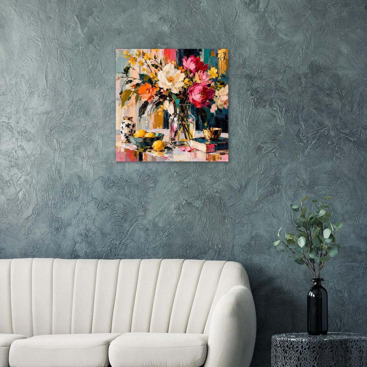 Buntes Floral-Stillleben-Poster im Rahmen an der Wand