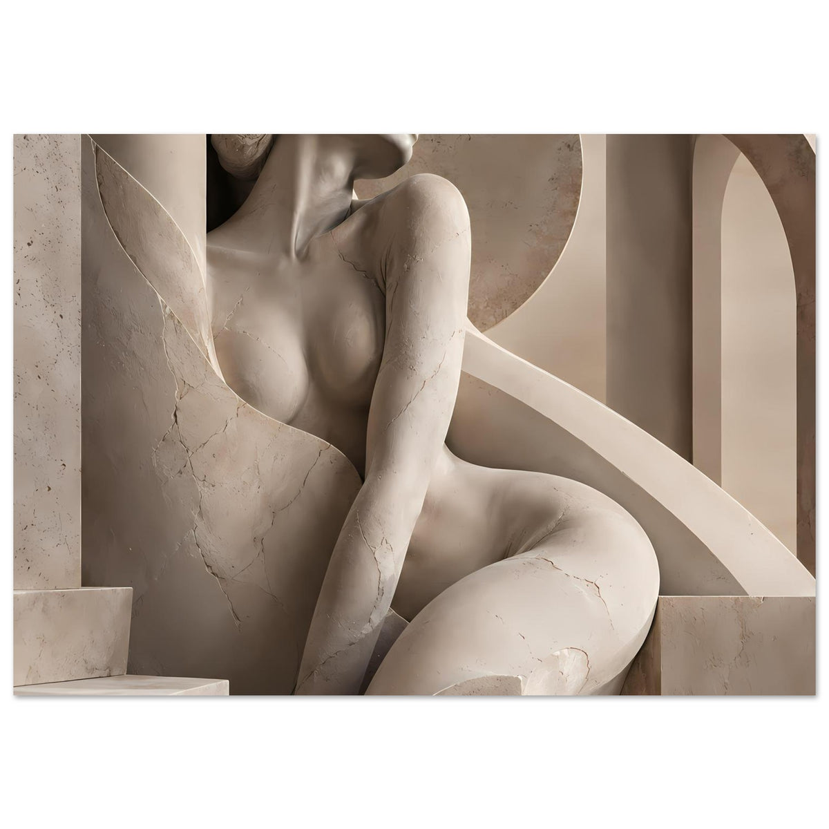 Querformat-Porträt-Poster, Ausschnitt einer skulpturierten Frau in Beige und Braun