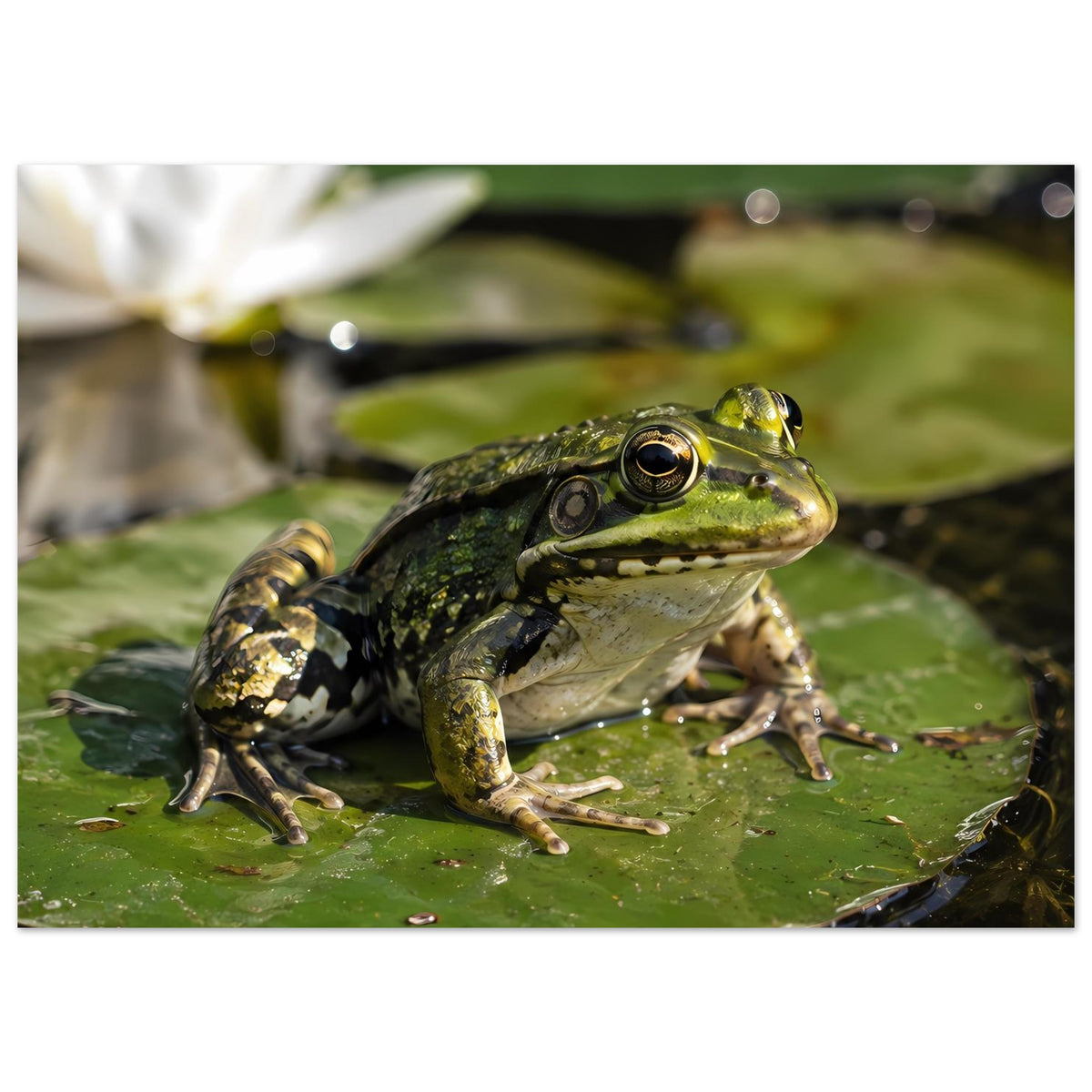 Frosch auf Seerosenblatt auf Poster, vollständig im Bild
