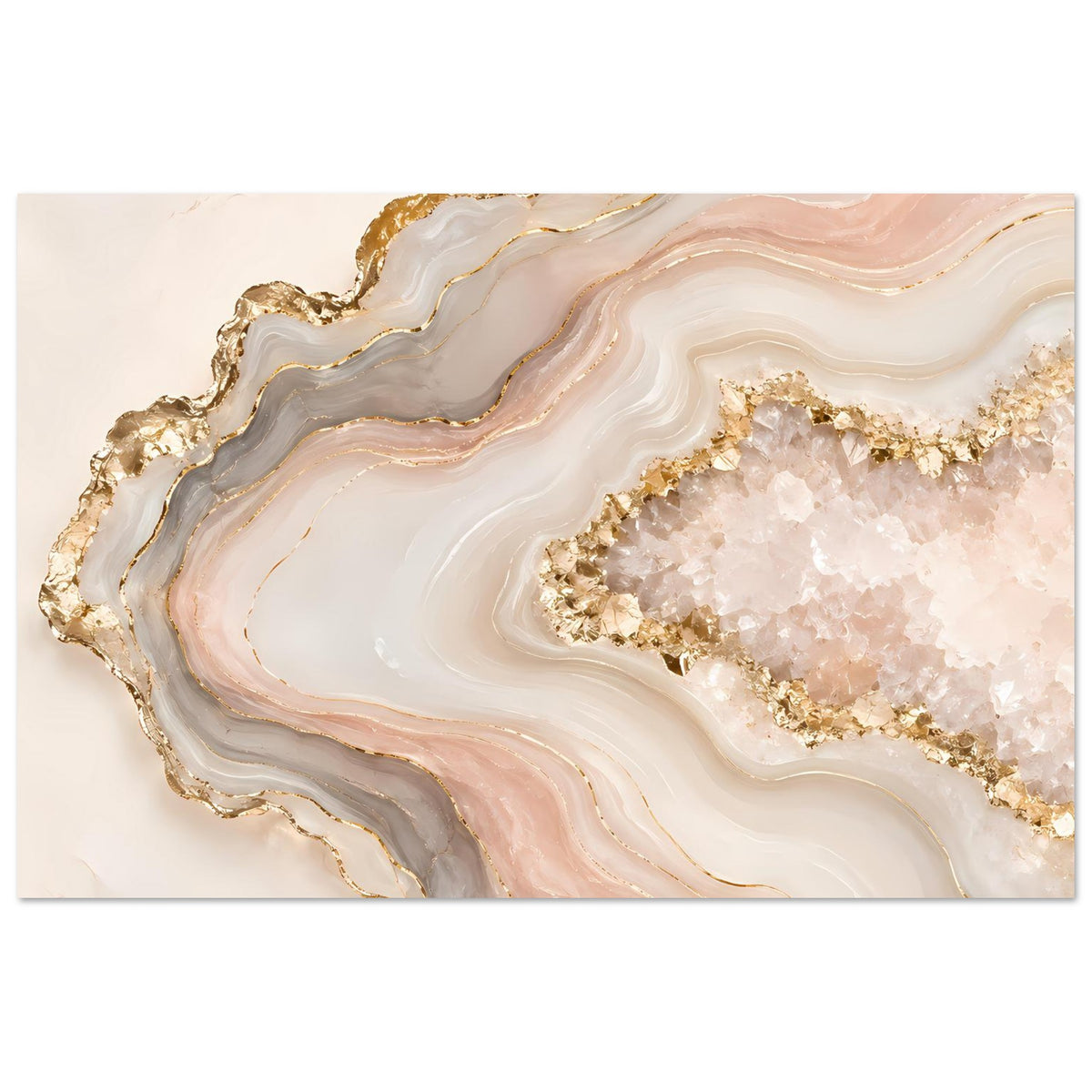 Abstraktes Poster mit Geodenmotiv in Rosé, Creme und Gold