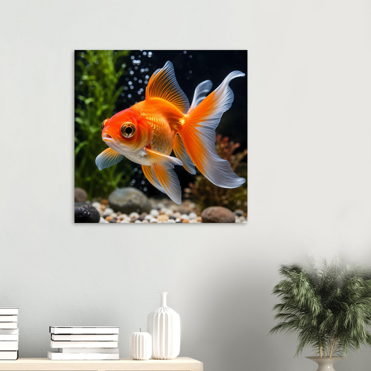 Goldfisch-Poster mit orangefarbenem Fisch und weißen Flossen, quadratisch