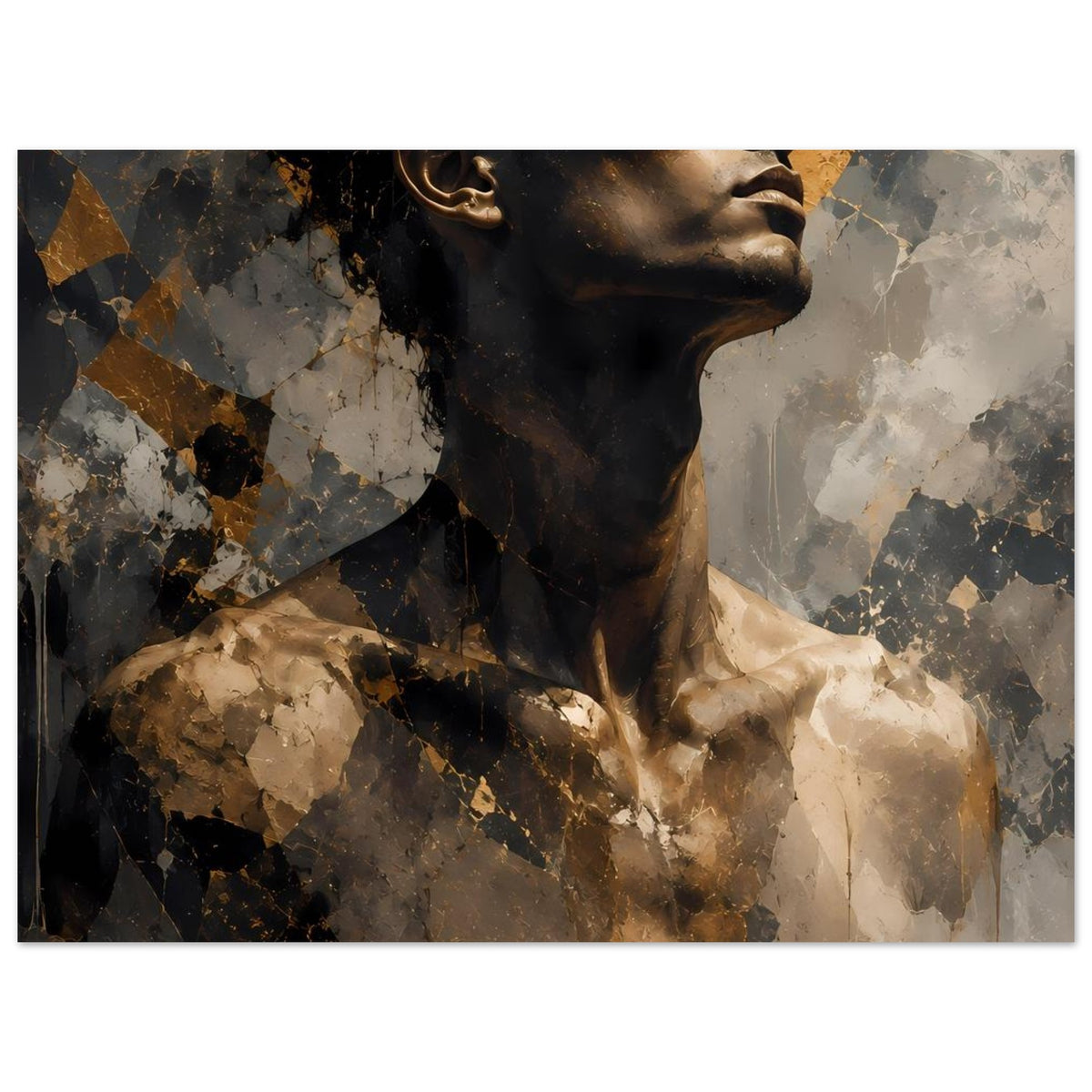 Kunstposter mit abstraktem Männerporträt, Seitenansicht von Gesicht und Oberkörper