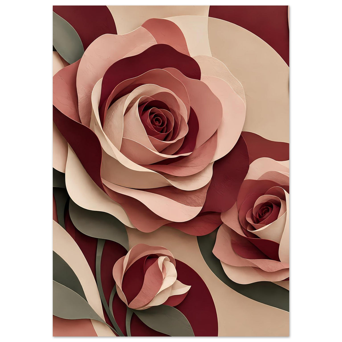 Florales Kunstposter mit Rosen in Burgunder und Rosé